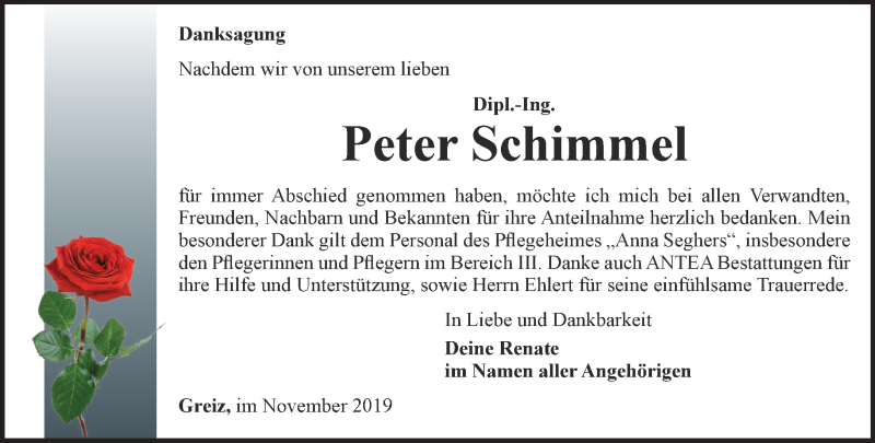 Traueranzeigen von Peter Schimmel trauerinthueringen.de