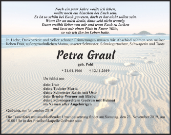 Traueranzeige von Petra Graul von Ostthüringer Zeitung