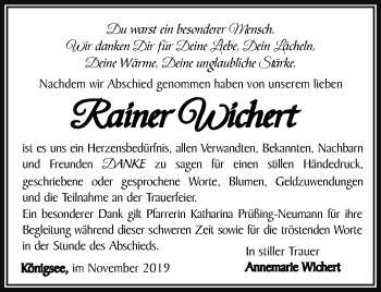 Traueranzeige von Rainer Wichert von Ostthüringer Zeitung