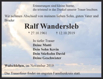 Traueranzeige von Ralf Wandersleb von Thüringer Allgemeine