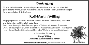 Traueranzeige von Rolf-Martin Willing von Thüringer Allgemeine, Thüringische Landeszeitung