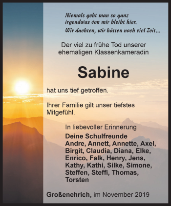 Traueranzeige von Sabine  von Thüringer Allgemeine