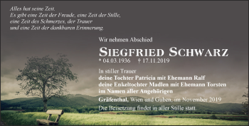 Traueranzeige von Siegfried Schwarz von Ostthüringer Zeitung