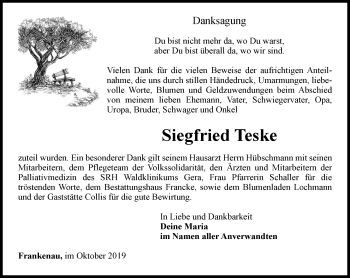 Traueranzeige von Siegfried Teske