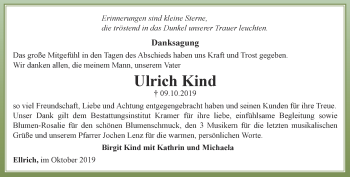 Traueranzeige von Ulrich Kind von Thüringer Allgemeine