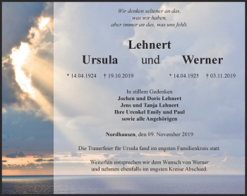 Traueranzeige von Ursula und Werner Lehnert von Thüringer Allgemeine