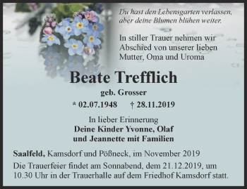 Traueranzeige von Beate Trefflich von Ostthüringer Zeitung