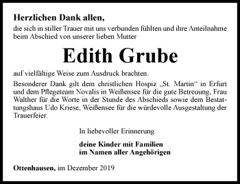 Traueranzeige von Edith Grube von Thüringer Allgemeine
