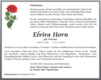 Traueranzeige von Efvira Horn von Ostthüringer Zeitung