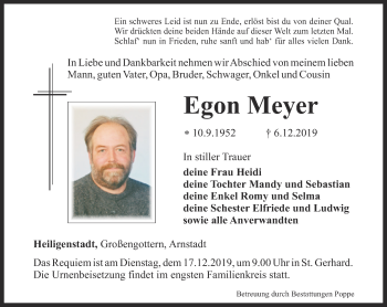 Traueranzeige von Egon Meyer von Thüringer Allgemeine