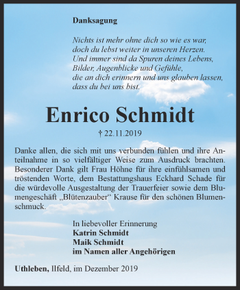 Traueranzeige von Enrico Schmidt von Thüringer Allgemeine