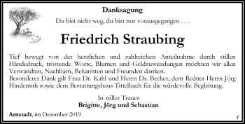 Traueranzeige von Friedrich Straubing von Thüringer Allgemeine