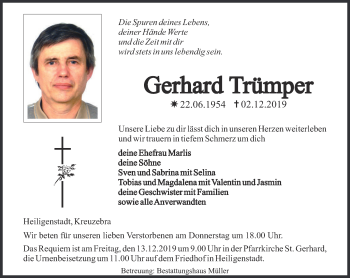 Traueranzeige von Gerhard Trümper von Thüringer Allgemeine