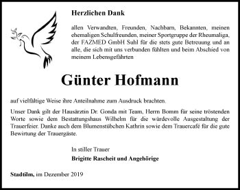 Traueranzeige von Günter Hofmann von Thüringer Allgemeine