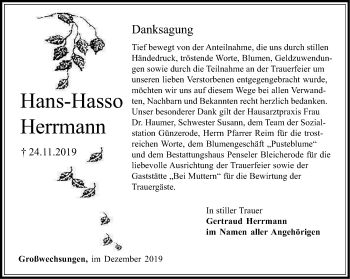 Traueranzeige von Hans-Hasso Herrmann von Thüringer Allgemeine