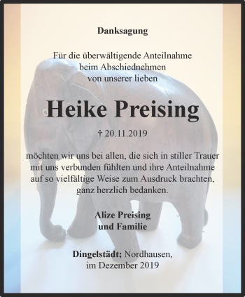 Traueranzeige von Heike Preising von Thüringer Allgemeine