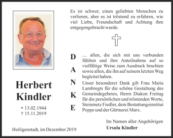 Traueranzeige von Herbert Kindler von Thüringer Allgemeine