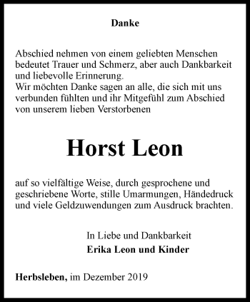 Traueranzeige von Horst Leon von Thüringer Allgemeine, Thüringische Landeszeitung