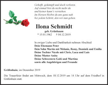 Traueranzeige von Ilona Schmidt