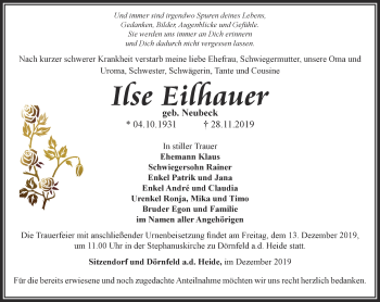 Traueranzeige von Ilse Eilhauer von Ostthüringer Zeitung