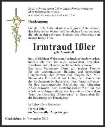 Traueranzeige von Irmtraud Ißler von Ostthüringer Zeitung, Thüringische Landeszeitung