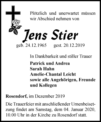 Traueranzeige von Jens Stier