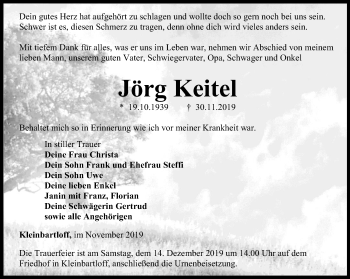Traueranzeige von Jörg Keitel von Thüringer Allgemeine