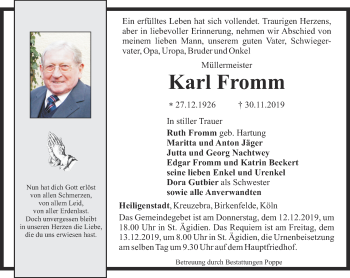 Traueranzeige von Karl Fromm von Thüringer Allgemeine