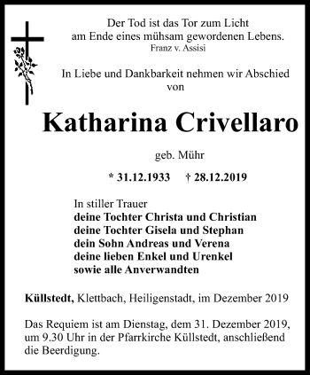 Traueranzeige von Katharina Crivellaro von Thüringer Allgemeine