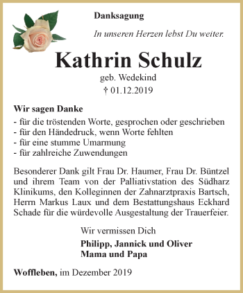 Traueranzeige von Kathrin Schulz von Thüringer Allgemeine