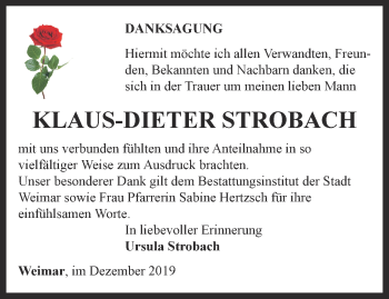 Traueranzeige von Klaus-Dieter Strobach von Thüringer Allgemeine, Thüringische Landeszeitung