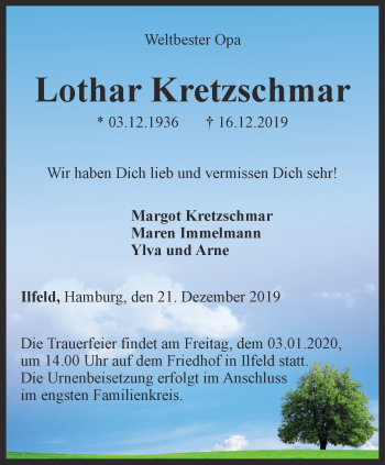 Traueranzeige von Lothar Kretzschmar von Thüringer Allgemeine