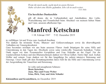 Traueranzeige von Manfred Ketschau von Thüringer Allgemeine, Thüringische Landeszeitung