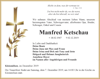Traueranzeige von Manfred Ketschau von Thüringer Allgemeine, Thüringische Landeszeitung