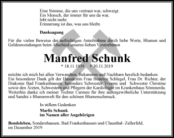 Traueranzeige von Manfred Schunk von Thüringer Allgemeine