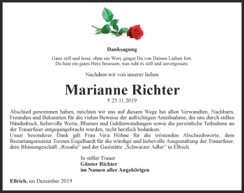 Traueranzeige von Marianne Richter von Thüringer Allgemeine