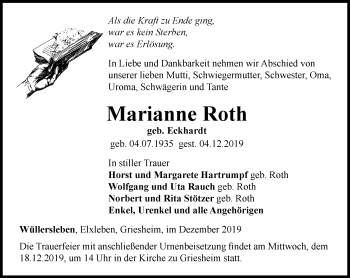 Traueranzeige von Marianne Roth von Thüringer Allgemeine