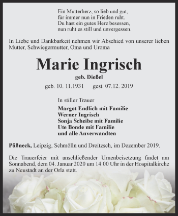 Traueranzeige von Marie Ingrisch