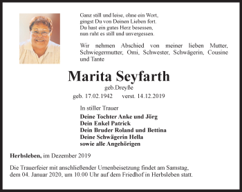 Traueranzeige von Marita Seyfarth von Thüringer Allgemeine, Thüringische Landeszeitung