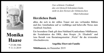 Traueranzeige von Monika Haase von Thüringer Allgemeine, Thüringische Landeszeitung