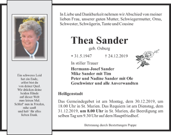 Traueranzeige von Thea Sander von Thüringer Allgemeine