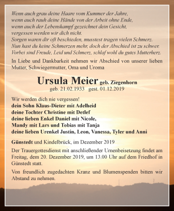 Traueranzeige von Ursula Meier von Thüringer Allgemeine