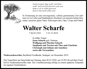Traueranzeige von Walter Scharfe von Thüringer Allgemeine