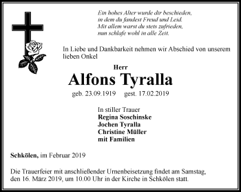 Traueranzeige von Alfons Tyralla von Ostthüringer Zeitung