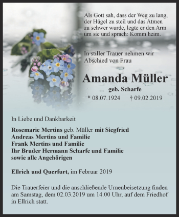 Traueranzeige von Amanda Müller von Thüringer Allgemeine