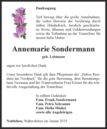 Traueranzeige von Annemarie Sondermann von Thüringer Allgemeine, Thüringische Landeszeitung