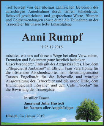 Traueranzeige von Anni Rumpf von Thüringer Allgemeine