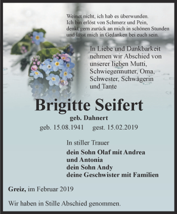 Traueranzeige von Brigitte Seifert