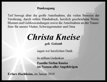 Traueranzeige von Christa Kneise von Thüringer Allgemeine, Thüringische Landeszeitung