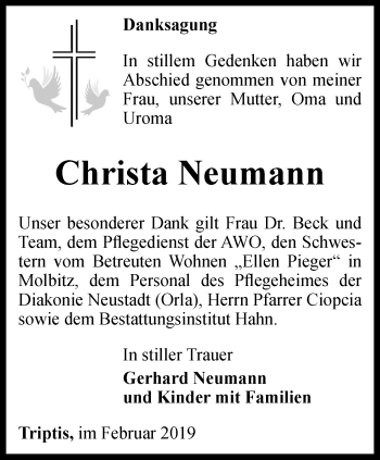 Traueranzeige von Christa Neumann